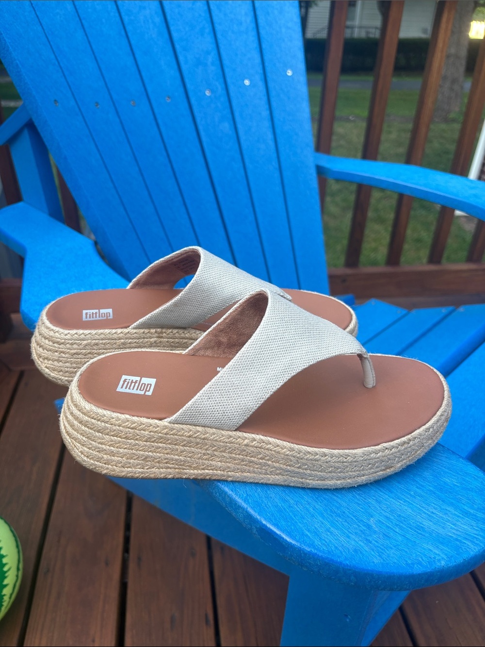 Fitflop Beige Canvas Espadrille Platform Thong Sandals
